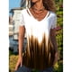 thumbnail image 4 of Camisa de manga corta para mujer, retales con mangas de encaje, cuello en V, camisa holgada estampada para mujer, Top para fiesta diaria de verano, caqui XXL, 4 of 6