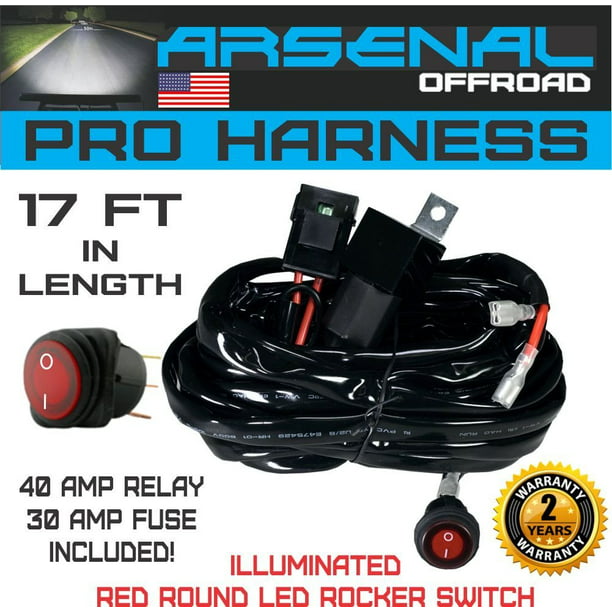 1 Pro Heavy Duty Led Light Bar Wire Harness By Arsenal Offroad 40 Amp Relay Red