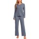 thumbnail image 1 of INSPIRE CHIC Pijamas de mujer Waffle Suave Conjunto de sudadera de manga larga V Cuello Otoño Invierno Ropa de casa L Azul, 1 of 5