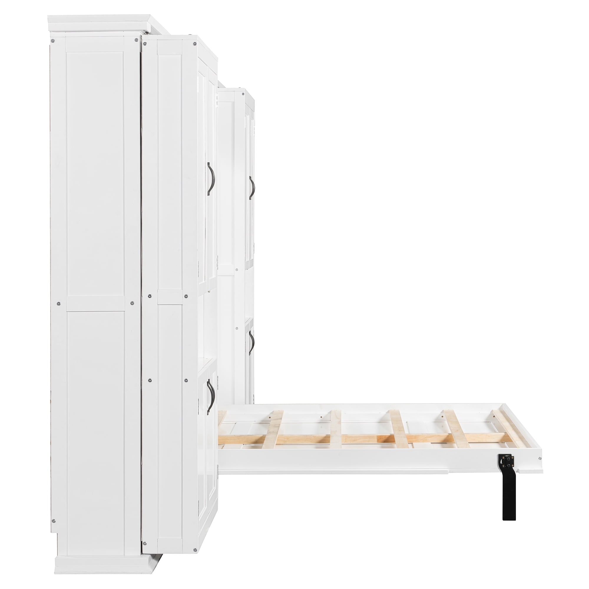 Full Size Murphy Bed with Dual Sliding Storage Cabinets, 6-Tier Open Shelves, Space-Saving for Small Space, Guest Room