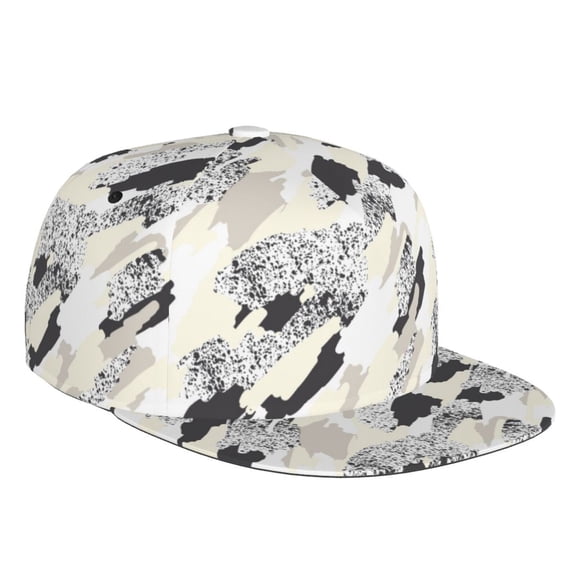 Flat Bill Trucker Hats for Women Men - Grey White Camouflage Adjustable Flat Baseball Cap Snapback Hats Dad Hats for Men