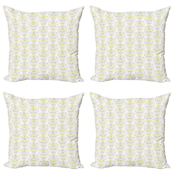 Ambesonne Victorian Throw Pillow Cover 4 Pack, Flowers Leaf Swirl, 24", Pale Grey and Marigold