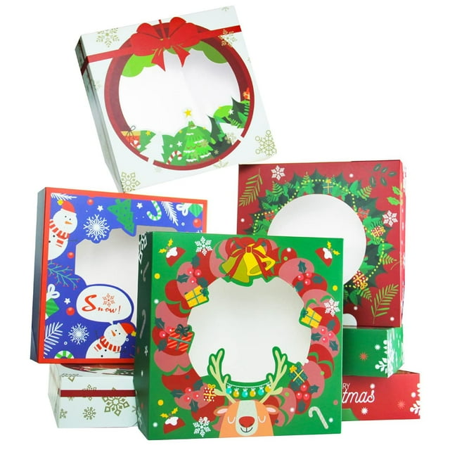 Cajas para tartas navideñas qiqee con ventana, 30 paquetes de 10 x 10 x 6,35 cm