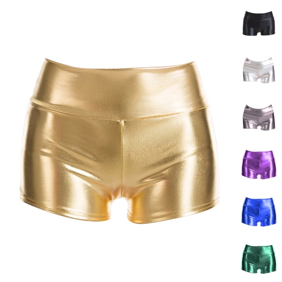 Endives Women's Shiny Booty Short High Waist Stretchy Metallic Color Shorts Bottoms Dance Festival Shorts Womens Metallic Booty Shorts Club Wear Nightwear Performance Purple M