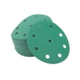 thumbnail image 1 of Discos de lijado únicos de 5 pulgadas, 9 agujeros, grano 180, papel de lija redondo con gancho y lazo, óxido de aluminio verde, 50 piezas, 1 of 6
