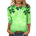 thumbnail image 2 of St Patricks Day Shirt, Women's 3/4 Sleeve Top, Crewneck Tee Shirts Blouse Women's Casual St. Patrick's Day Print Blouses Round Neck Three Quarter Sleeve T-Shirt Tops, 2 of 5