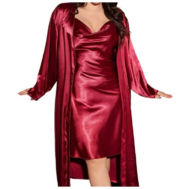 Ensemble de Robe de Pyjama en Soie pour Femmes Grande Taille, Tenue de Maison Féminine Ample Confortable Printemps Été