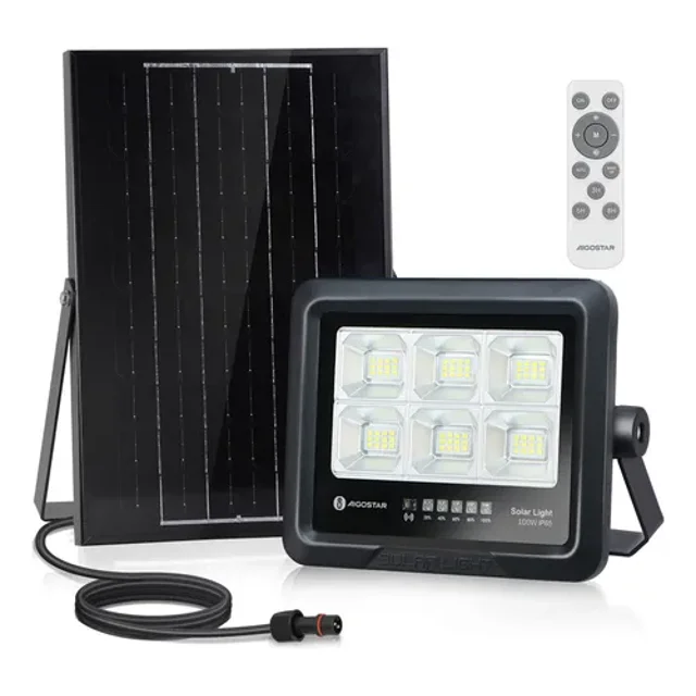 Reflector LED Solar para Exteriores de 100W, Recargable con Luz Tenue, Impermeable IP65, Luz Blanca Fría,Aigostar