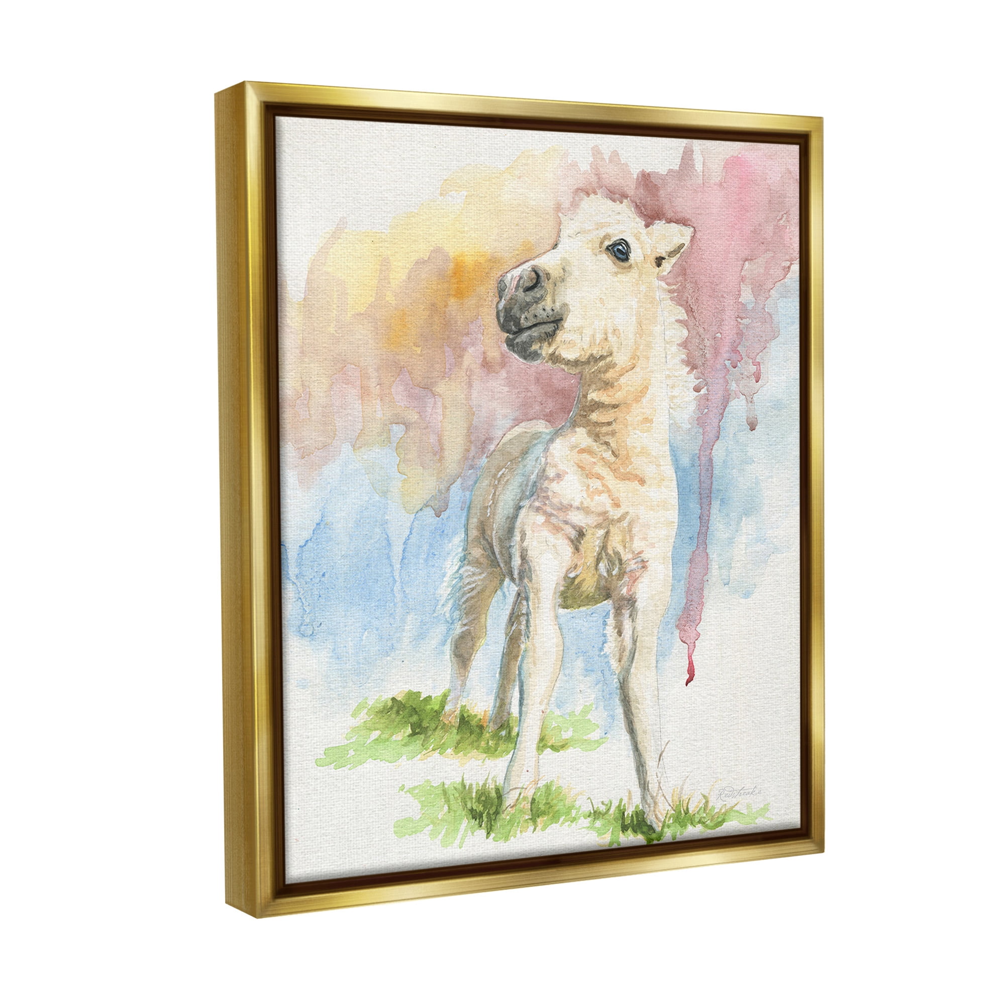 Stupell Industries Modern Foal Painting Animals & Insects Painting Gold Floater Framed Canvas Art Print Wall Art, 25 x 31