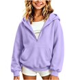 thumbnail image 2 of Girls Half Zip Hoodie Loose Fit Fashion Long Sleeve Casual Kids Hooded Sweatshirt Purple 10-12 Years, 2 of 5