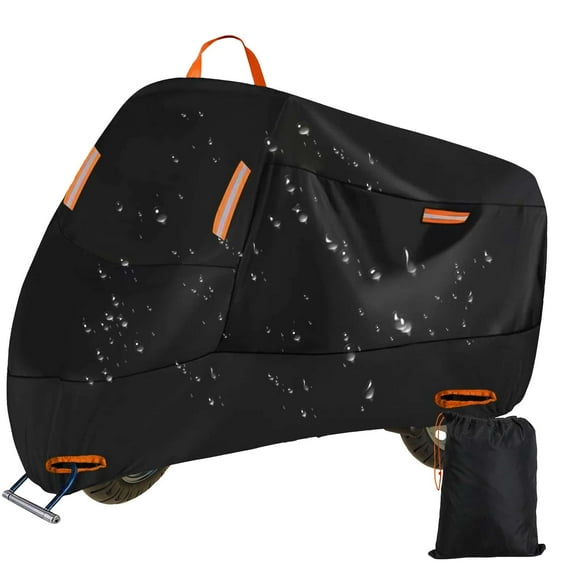 Deago Motorcycle Cover Heavy Duty All Season Waterproof Outdoor Sun Protection Night Reflective with Lock-Holes & Storage Bag Fits up to 78.7" Motorbike Vehicle