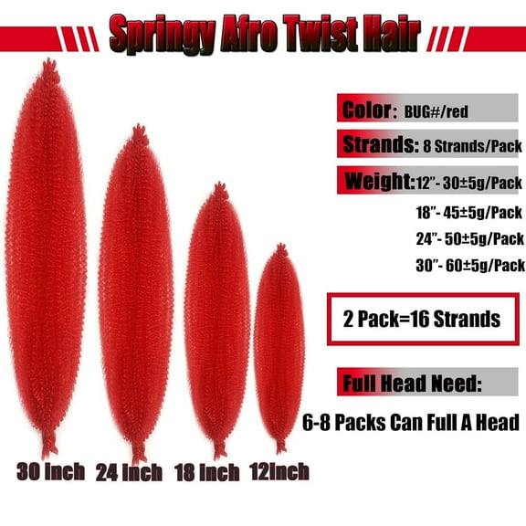 FGERFE-2 Packs Red Spring Twist Hair 12 Inch Springy Afro Twist Hair Kinky Marley Twist Braiding Hair Wrapping Hair For Soft Locs (Red Marley Hair for Faux Locs)