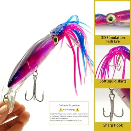 5pcs Saltwater Fishing Lures Squid Lure Big Salt Water top Water Lures Squid Skirts Tail Octopus Ocean Jerkbait Tuna Salmon Deep Sea Fishing Saltwater (Squid)
