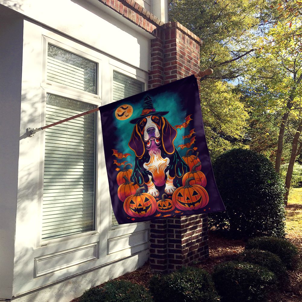 Halloween Basset Hound Dog House Flag 28x40IN Double-Sided Polyester Decorative Sleeve Pole Flag for Outdoor Home Garden