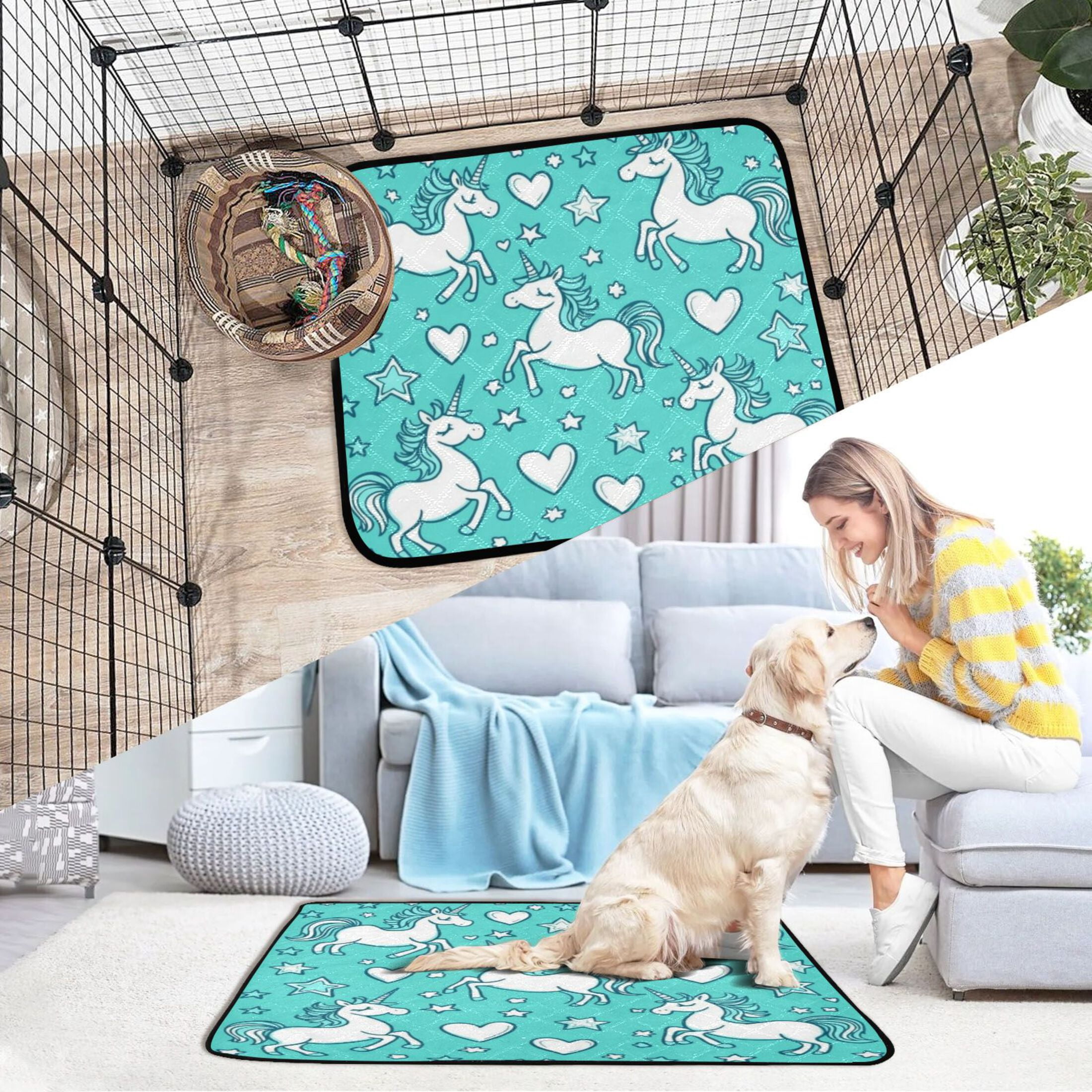 Qxltty A Pattern with Cute Cartoon Unicorns Cat litter Pads Pet Set of 2 Diaper Mats Center Anti-leakage Layer Absorbent Soft and Comfortable