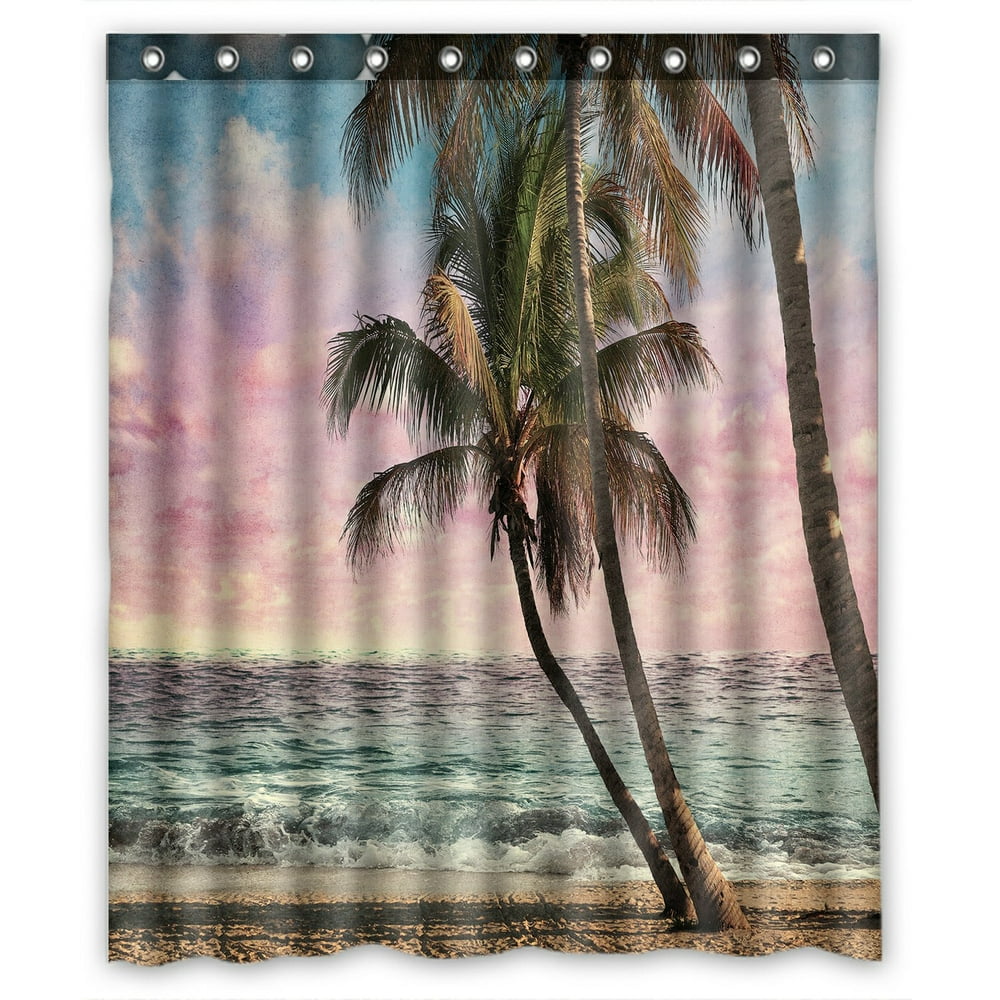 PHFZK Seascape Shower Curtain, Tropical Beach Palm Tree Artwork ...
