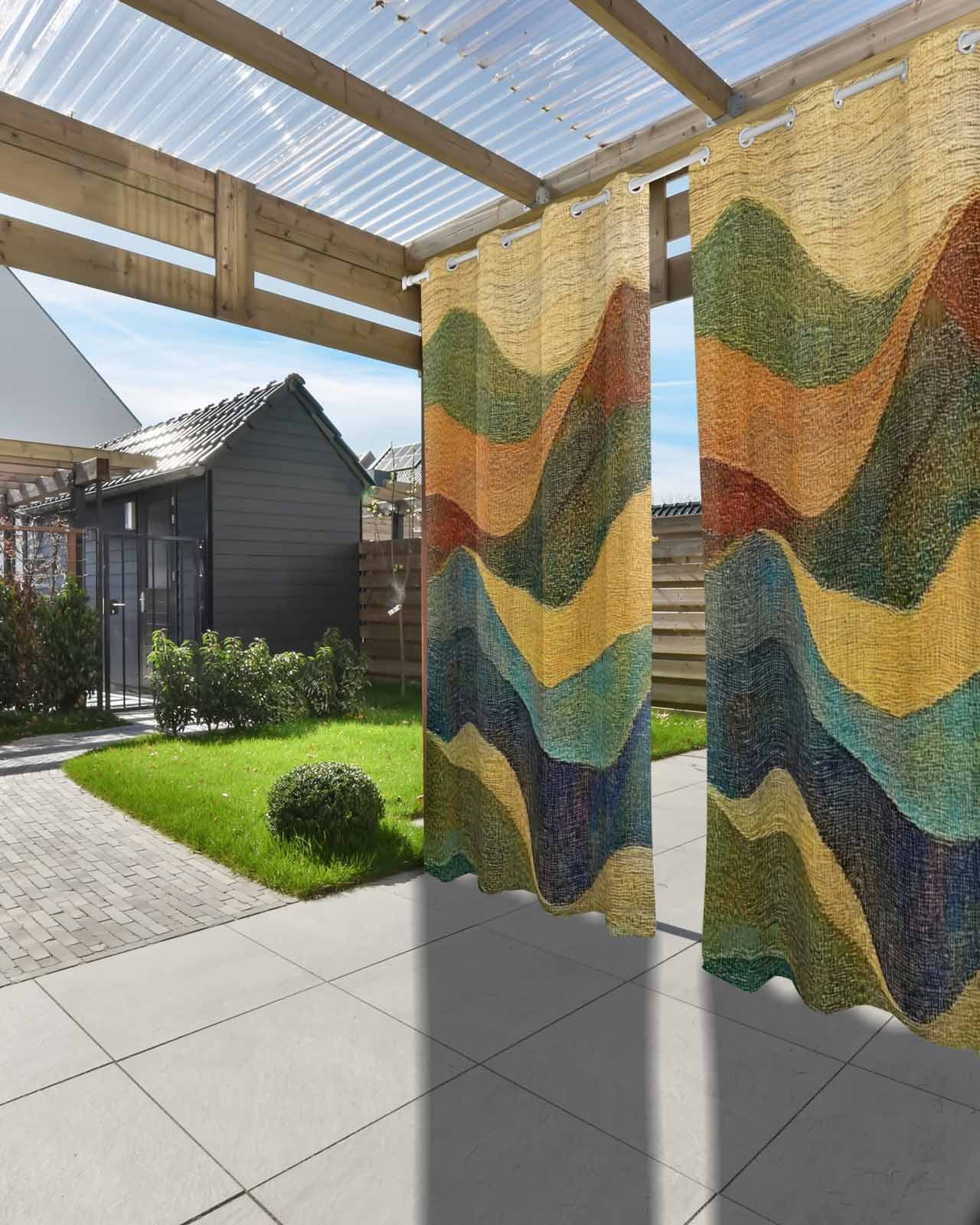 Vintage Green Yellow Outdoor Curtains for Patio, Farmhouse Retro Art Privacy Drapes Grommet Waterproof Outside Curtains for Porch/Cabana/Balcony 54"x 108", 1 Panel