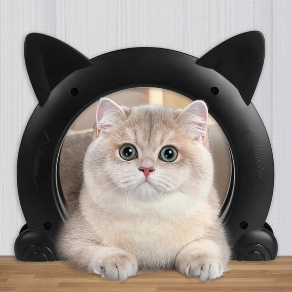 CYFW Cat Door Interior Door for Kitties, Pet Door for Hollow Door, Kitty Door, Indoor, Secured Installation in Minutes, No-Flap, Indoor Cat Door(Black)