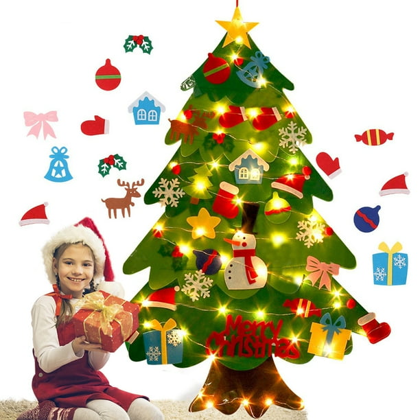 Árbol De Navidad De Fieltro Árbol De Navidad Suave De Bricolaje Con Adornos Y Luces De Cadena Cateissary HA029707-00