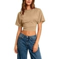 thumbnail image 6 of ICHUANYI Women's Summer Causal Short Sleeve Blouse Round Neck Crop Tops Tee T-Shirt Backless Short-sleeved Round Neck Top, 6 of 8