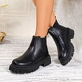 thumbnail image 3 of EKVAHL Women's Chunky Platform Chelsea Boots Lug Sole Slip‑On Ankle Booties Round Toe Waterproof Fall Winter Short Boots Black, 3 of 6