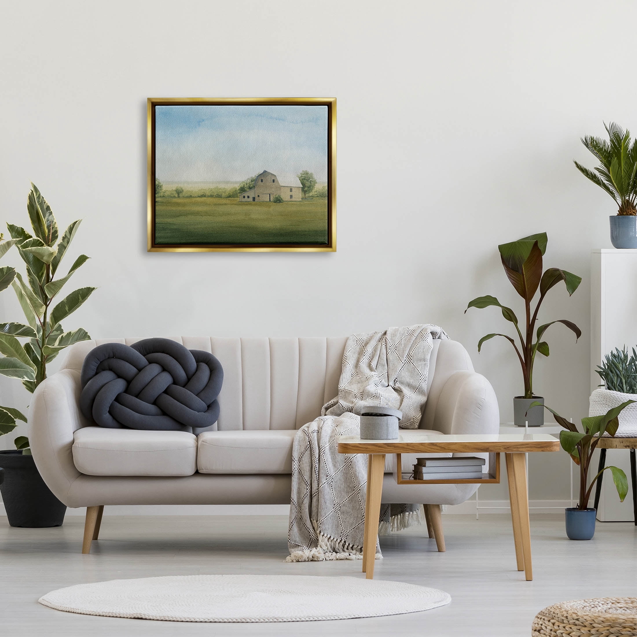 Stupell Industries Countryside Grassland Barn Painting Metallic Gold Floating Framed Canvas Print Wall Art, Design by Grace Popp