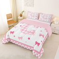 thumbnail image 2 of Manfei Princess Bow Tie Letter C Monogrammed Queen Comforter Set 3pcs for Girls Teens,Cute Grid Bowknot Alphabet Bedding Comforter Set for Kids,Pink Reversible,Lightweight Room Decor, 2 of 6