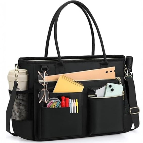 15.6 Inch Laptop Tote Bag for Women, Large Capacity Waterproof Work Tote with Detachable Strap, Multi-Pocket Teacher Bag for Work, Office, School, Nurse, Mom