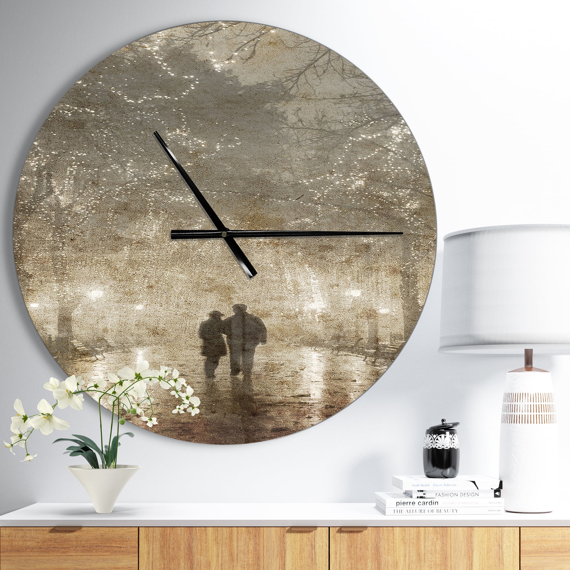 Designart 'Couple Walking in Night Lights' Metal Wall Clock