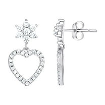 925 Sterling Silver Womens Cubic Zirconia Love Heart Danglers Earrings 19.8x10.8mm Wide Dangle Earring for Women