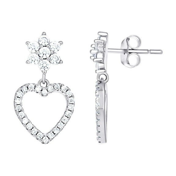 925 Sterling Silver Womens Cubic Zirconia Love Heart Danglers Earrings 19.8x10.8mm Wide Dangle Earring for Women