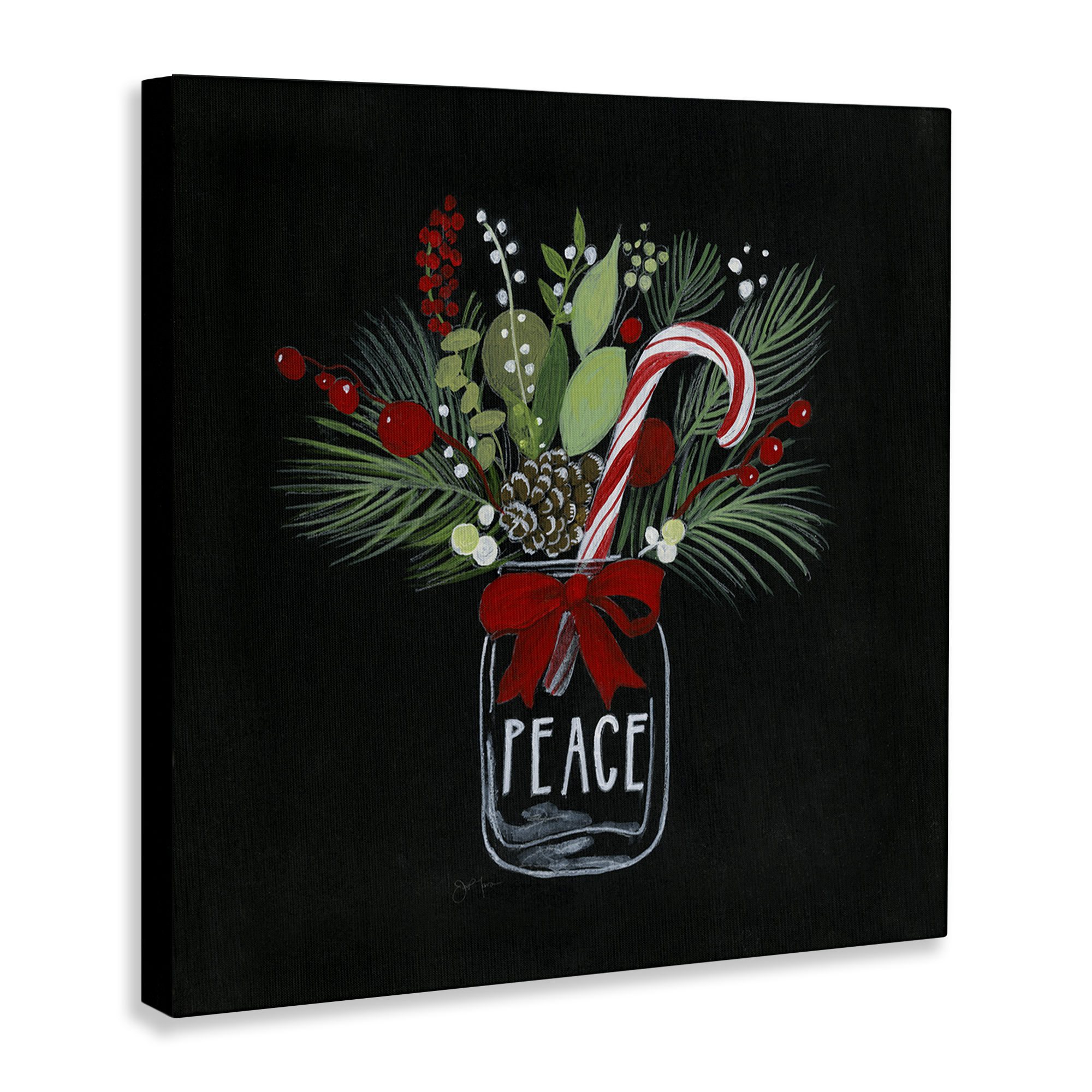 Stupell Industries Peace Candy Cane Jar Holiday Painting Gallery Wrapped Canvas Art Prints Wall Art, 30 x 30