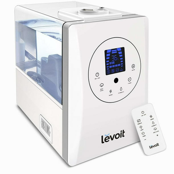 Levoit Humidifiers, 6L Warm and Cool Mist Ultrasonic Humidifier in White for Bedroom with Remote and Humidity Monitor, Vaporizer for Large Room, Home, Waterless Auto Shut-off