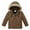 Brown, variant on Boys Winter Hooded Parka Jacket with Faux Fur Trim Detachable Hood Zipper Closure Multiple Pockets Windproof Outerwear