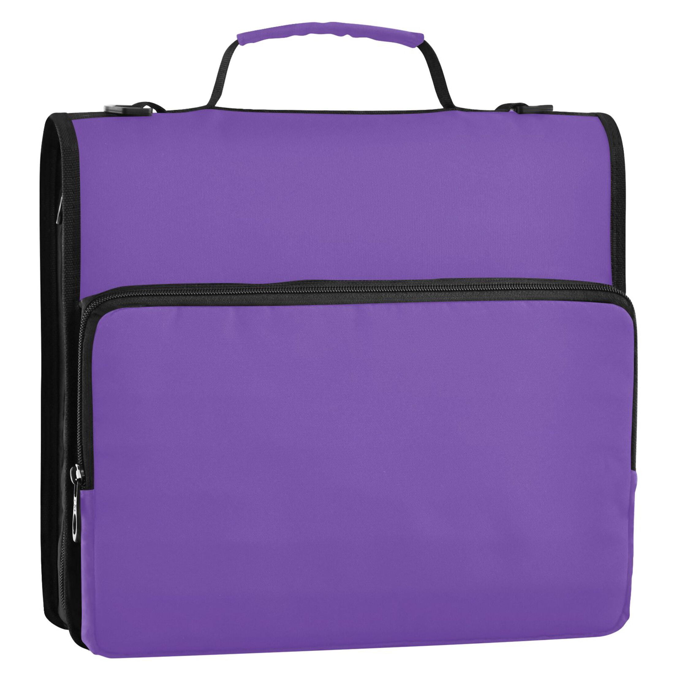 3 Ring Zipper Binder with Shoulder Strap Waterproof Trapper Keeper 2 Inch D-Ring 500 Sheets Capacity Purple