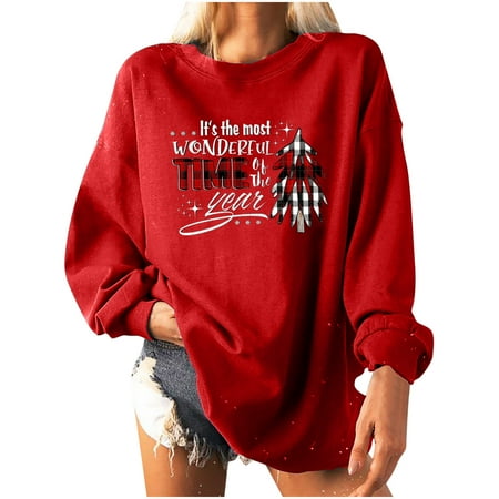 

jsaierl Women s Oversized Sweatshirt Long Sleeve Christmas Graphic Top Casual Crewneck Sweatshirt Oversized Pullover Christmas Gifts for Teen Girls