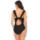 thumbnail image 5 of Bikini de color liso con borde volador, traje de baño conservador de una pieza adelgazante para mujer, 5 of 5