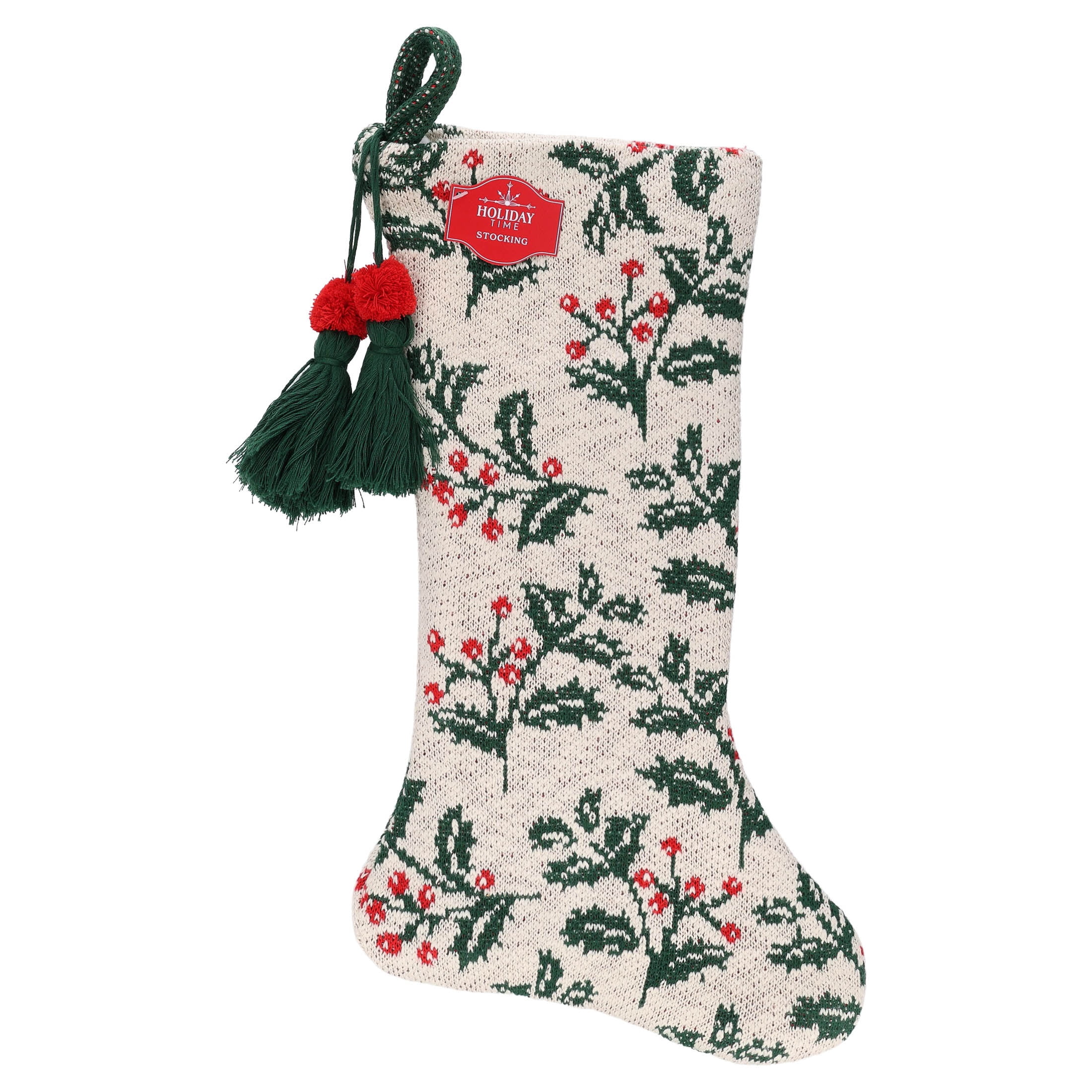 Holly Leaf Christmas Stocking, Multicolor, 19", by Holiday Time