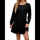 thumbnail image 2 of Vestido Tipo Sudadera de Larga para Mujer, de Otoño, con Cuello Redondo, de Punto Acanalado y Patchwork, Minivestidos Informales. Negro S, 2 of 7