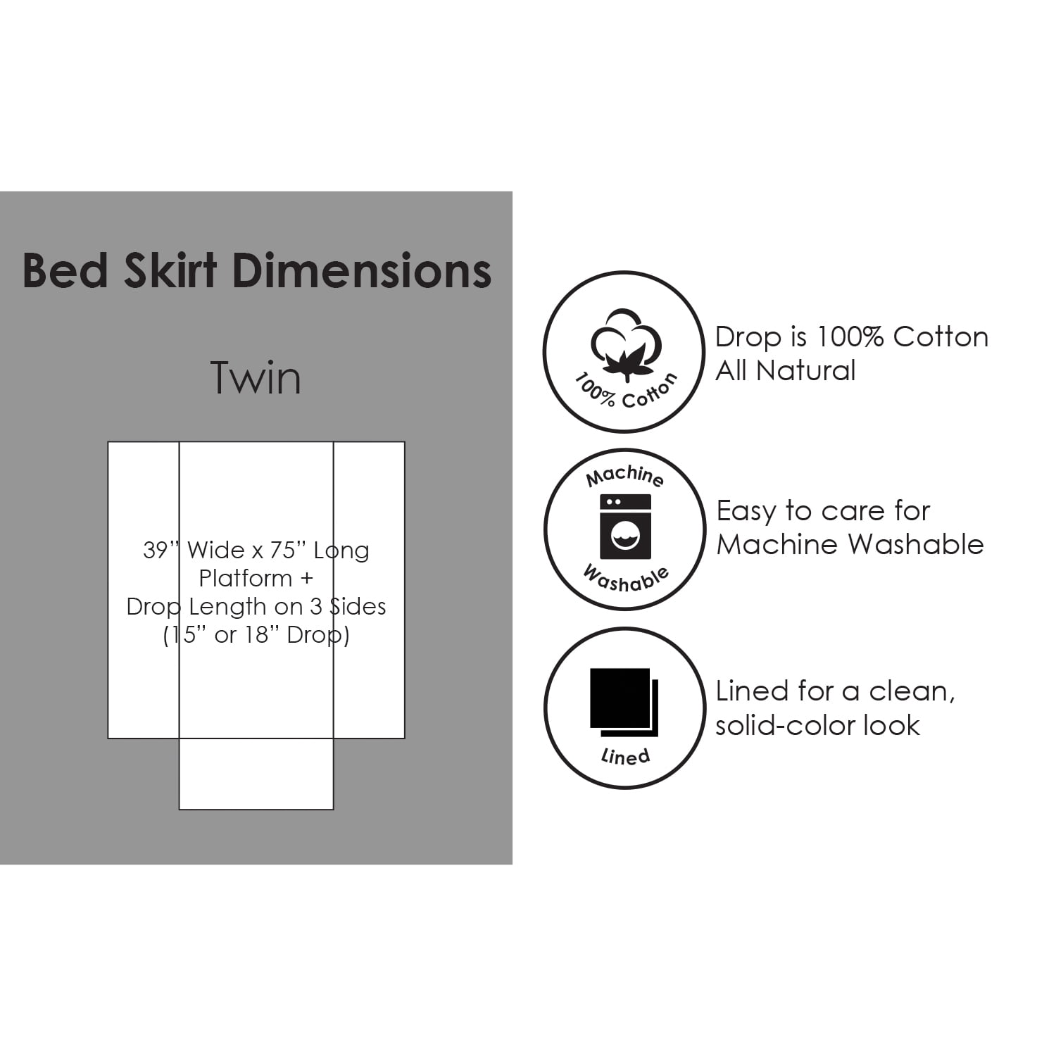 Global Trends 100% Cotton Voile White Bed Skirt, 18 Inch Drop Length Dust Ruffle, Twin