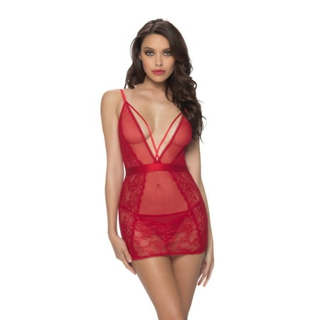 Oh La La Cheri Red V-Plunge Lace Babydoll with Lace Detail  Size M
