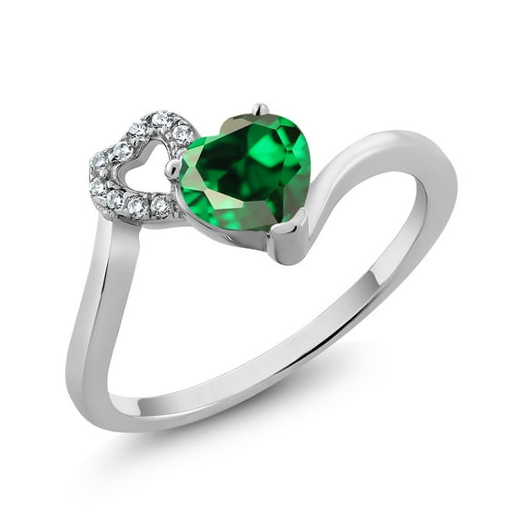 Gem Stone King 0.85 Ct Heart Shape Green Zirconia 925 Sterling Silver Ring (Size 7)