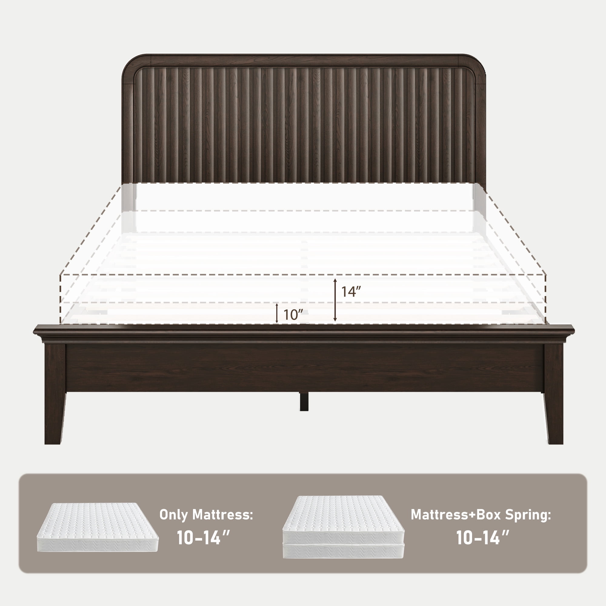 Fluest Queen Bed Frame with Slat Headboard, Solid Wood Bed Frame, No Box Spring Needed, Noise-Free, Rustic Brown