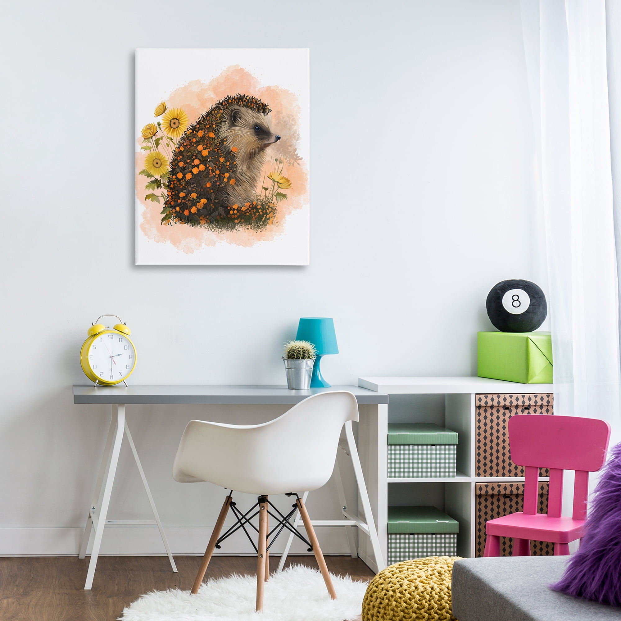 Stupell Industries Wildflower Patterned Hedgehog Animals & Insects Painting Gallery Wrapped Canvas Art Print Wall Art, 30 x 40