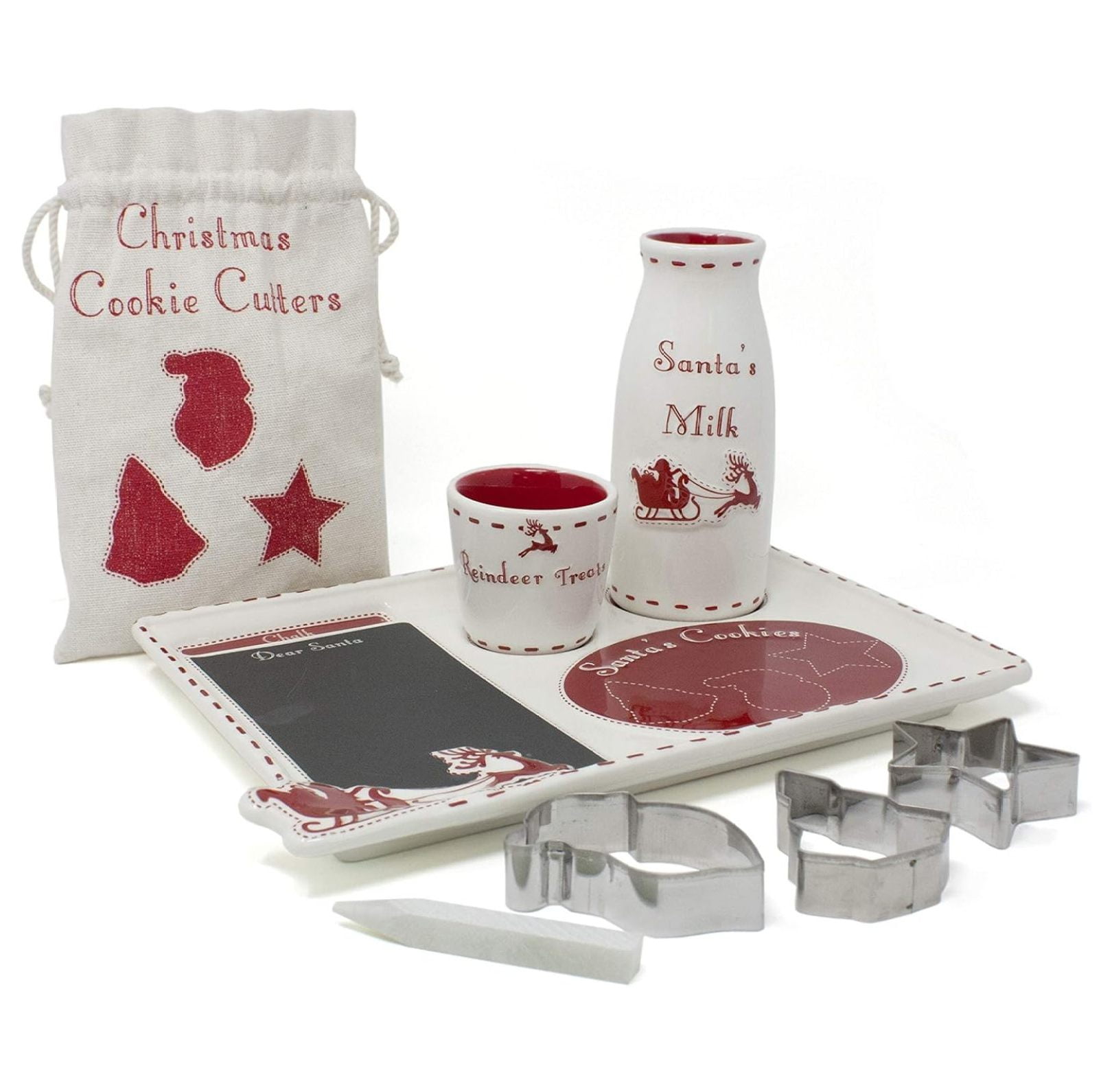 Santa's Cookie Plate & Milk Mug Set - Chalkboard Message Plate For Christmas Eve Tradition