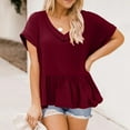 thumbnail image 2 of USSUMA Plus Womens Tops Dressy Casual Short Sleeve V Neck Women's Shirts and Blouses Flare Swing Peplum T-Shirts for Female Trendy Solid Loose Tunic Top Summer, 2 of 8