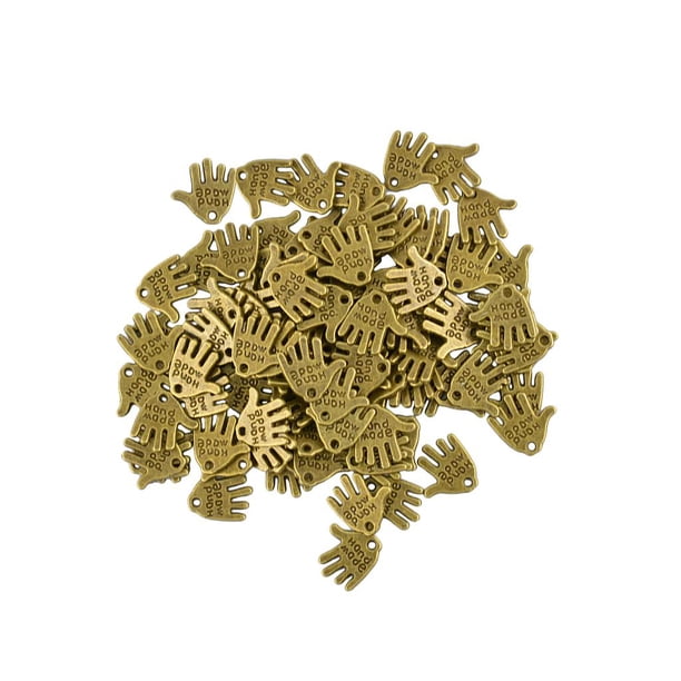 50 piezas, etiqueta hecha a mano, dijes en forma de dedo, colgante, hallazgos de joyería DIY Bronce Zulema Colgante del encanto de la palma de la mano