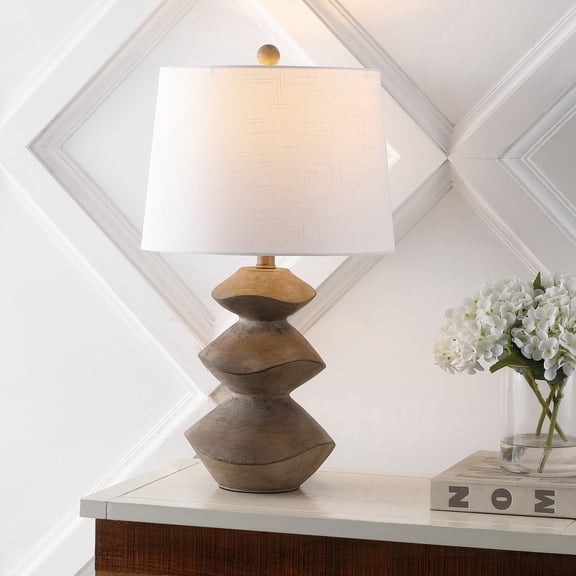 JONATHAN Y Laken 24.5" Minimalist Coastal Resin/Iron 3-Stack Cairn LED Table Lamp, Brown Wood Finish, JYL4061A