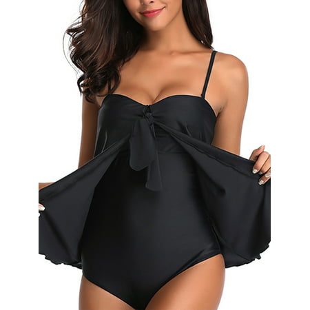 Womens Tankini Padded Swimsuits Tummy Control One Piece Swimwear Slimming Bathing Suit Plus Size
