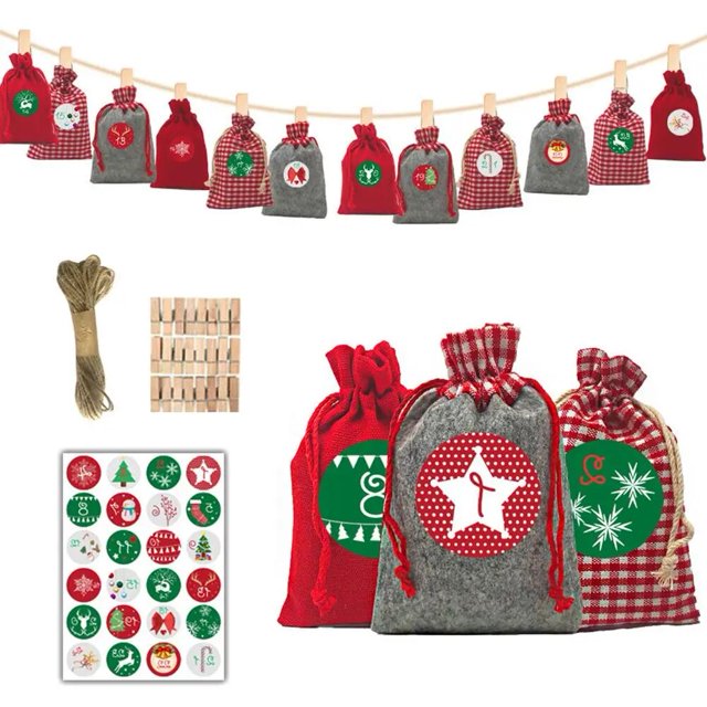 Conjunto de bolsa de regalo para Calendario de Adviento, Set de 24 unids/set DIY para Navidad, Papá Noel, muñeco de Navidad, regalo para niños